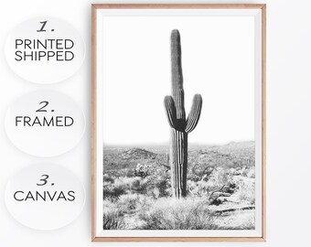 Black and White Saguaro Cactus Print: Arizona Desert Wall Art
