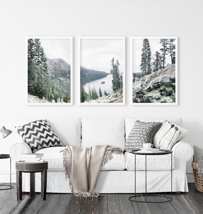 Large Nature Print Set of 3 Modern Forest Poster Mountain Lake Etsy