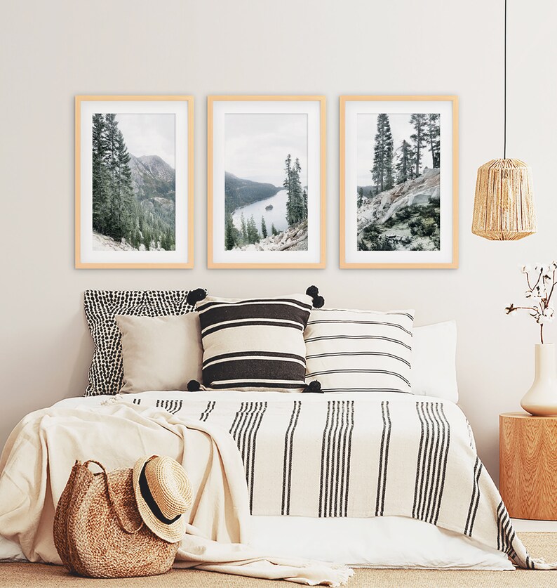 Large Nature Print Set of 3 Modern Forest Poster Mountain Lake Etsy