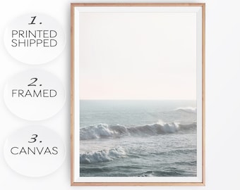 Impresión de olas oceánicas en tonos pastel: arte náutico de gran tamaño