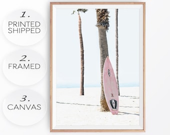 Pink Surfboard Beach Print: California Coastal Art