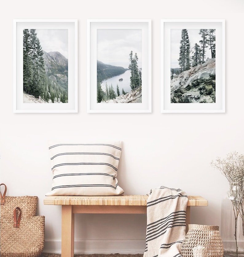 Large Nature Print Set of 3 Modern Forest Poster Mountain Lake Etsy