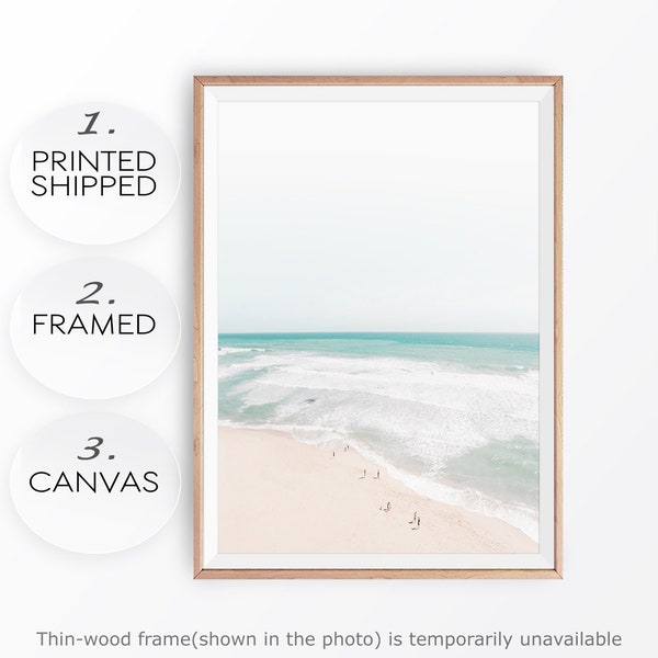 Beach Pastel Photo Boho Coast Poster Neutral Summer Photo Decor Beach House Modern Ocean Print Photo Seascape Framed Canvas Nautical Ocean