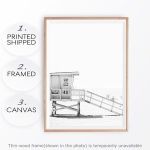 Large Lifeguard Art Beach Black White Lifeguard Hut Photo Summer Coast Print Ocean Beach Pastel Poster Framed Canvas Summer Theme West Coast