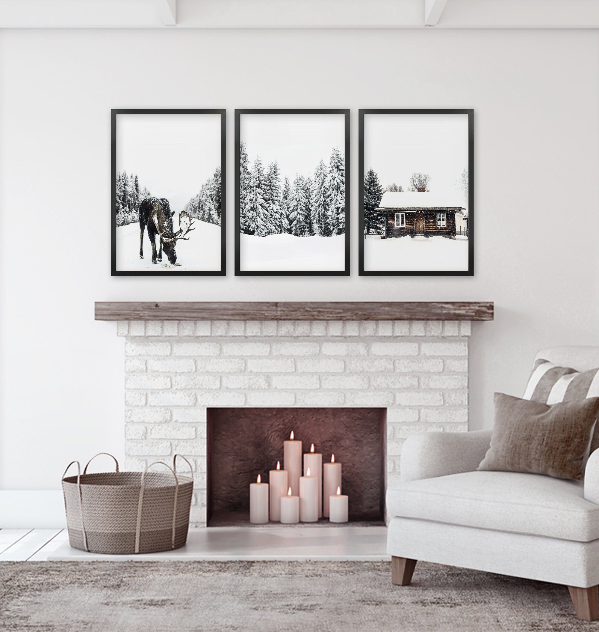 Winter Wonderland Print Set: Snowy Forest, Reindeer, Nordic Cabin - Etsy