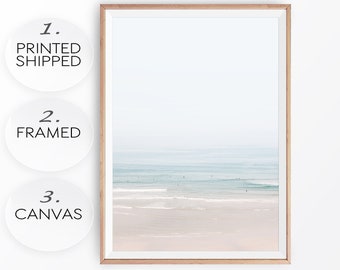 Pastel Blue Beach Neutral Coastal Modern Sea Photo Bedroom Print Boho Coastal Art Pastel Home Decor Coast California Beach Giclee Framed Art