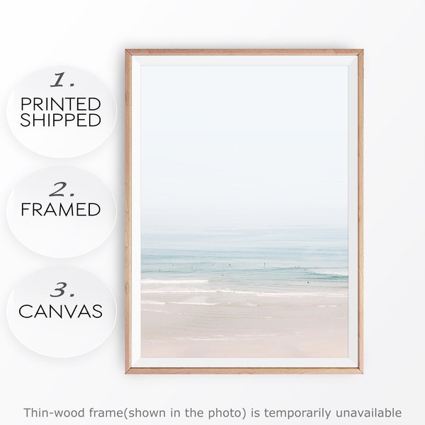 Pastel Blue Beach Neutral Coastal Modern Sea Photo Bedroom Print Boho Coastal Art Pastel Home Decor Coast California Beach Giclee Framed Art