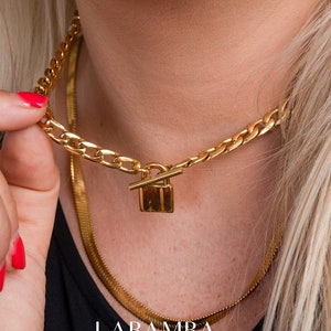 18K Gold Padlock Necklace.