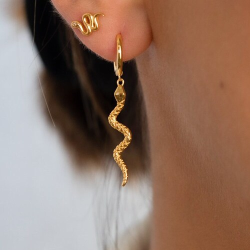 925 Sterling Silver Snake Hoop Crystal Earrings Etsy UK