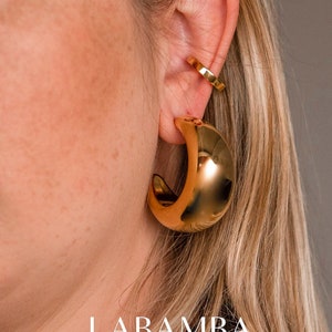 Thick gold hoop earrings. Chunky hoop earrings