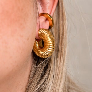 Gold hoop earrings. Chunky hoop earrings