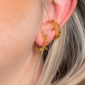 Spike hoop earrings, sun earrings gold.