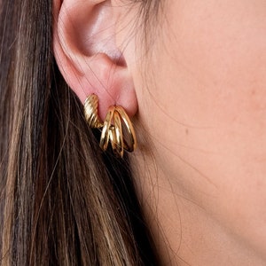 Triple Hoops earrings. Available in Rose gold.