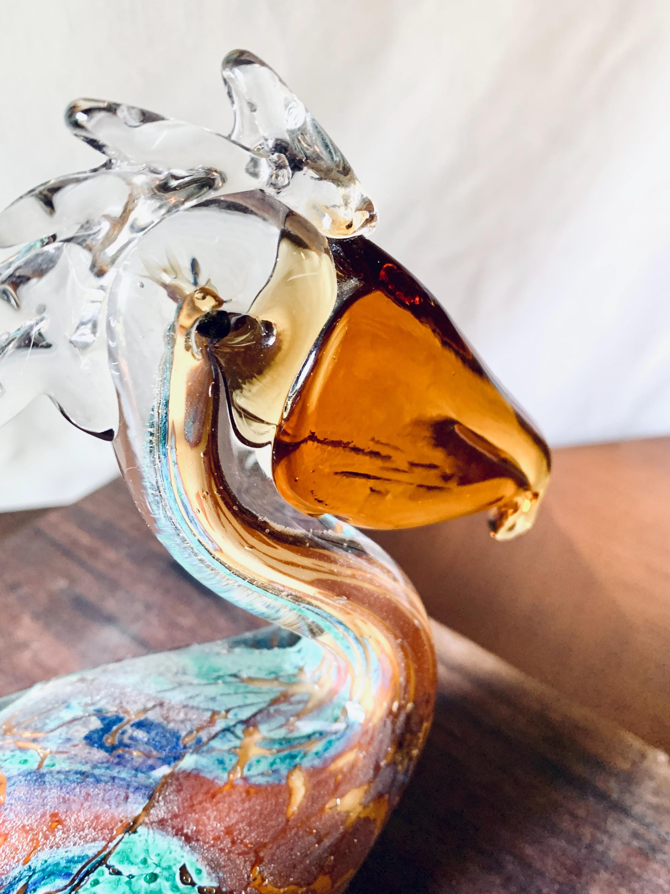 Vintage Murano Style Pelican Figurine Blues and Copper, Art