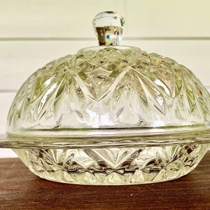 Vintage Anchor Hocking Clear Pressed Glass Round Dome Butter Dish