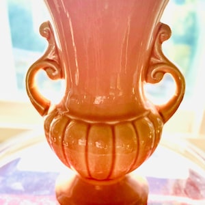 We Love this Sweet Shawnee Style Pottery marked USA, Coral Centerpiece Urn with Handles, Coastal or any Decor, Salmon Colored Pottery