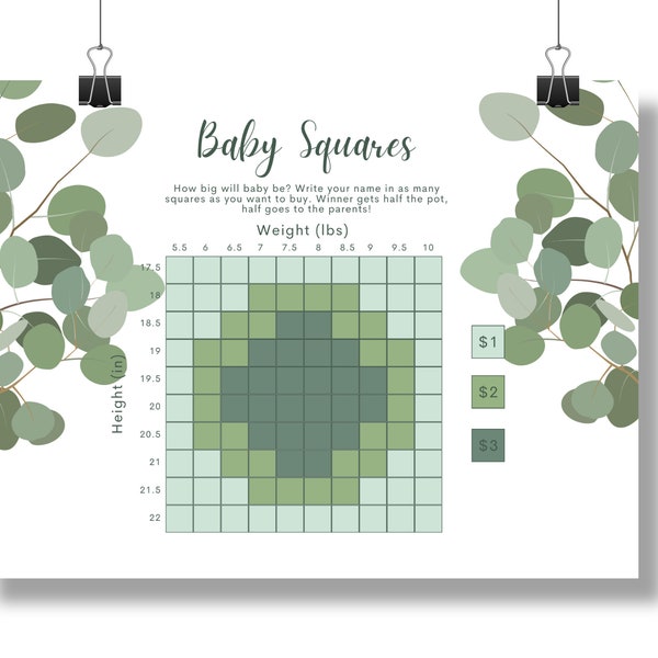 Green Eucalyptus Baby Betting Squares - Instant Download