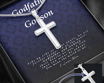 Godfather and Godson Gift, Engraved Cross Necklace, Gift for Godson from Godfather, Jewelry for Family, Birthday Gift