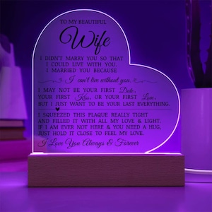 To My Beautiful Wife "I Can't Live Without You" Acrylic Heart Plaque, Wife Gift from Husband, Thoughtful Gift for Her, Wife Plaque
