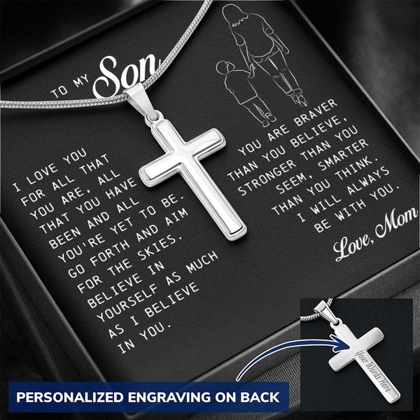 To My Son, Personalized Cross Necklace, Keepsake Gift For Son, Gift For Son From Mom, Best Birthday Christmas Gifts For Son from Mom