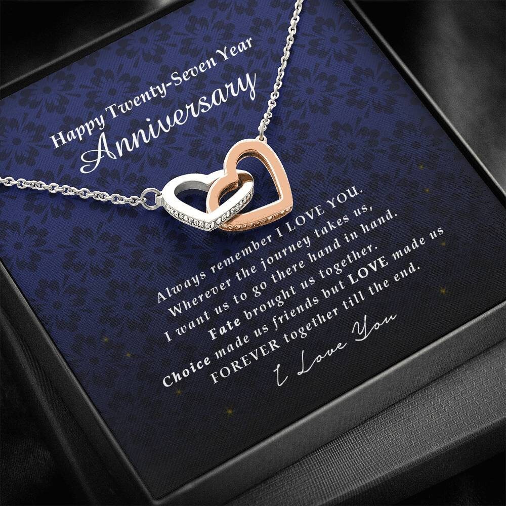 Interlocking Heart Necklace 27 Year Anniversary Gift Jewelry Etsy