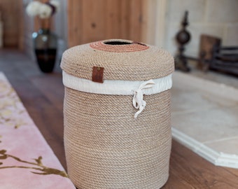 Large jute laundry basket, bathroom basket. Basket for clean and dirty laundry.