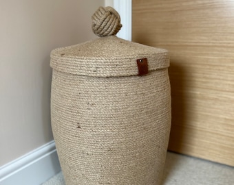 Large jute laundry basket, bathroom basket. Basket for clean and dirty laundry.