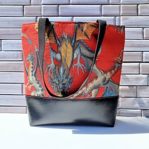 Fantasy Dragon Large Tote Bag, Roleplay Game Night Carryall