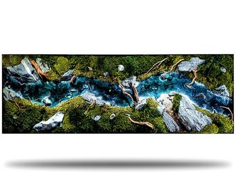 Moss Picture "Wild River" Forest River | Epoxy Resin Art | Handmade Nature Decor Wall Art | Easy Care & Sustainable