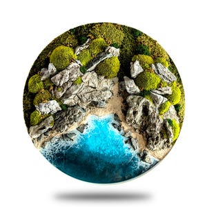 Moss picture &quot;Autumn Coast&quot; | Maritime epoxy resin wall art | Handmade natural wall decoration with moss | Easy-care - sustainable