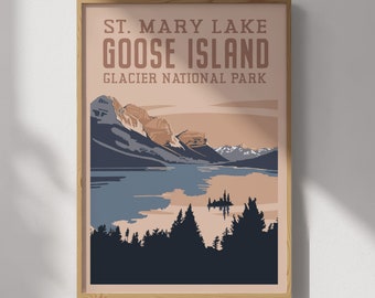 Glacier National Park Goose Island on Saint Mary Lake Travel Poster