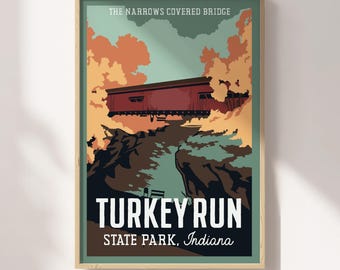 Poster de voyage du pont couvert de Turkey Run Narrows