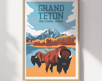 Grand Teton National Park Bison Travel Poster