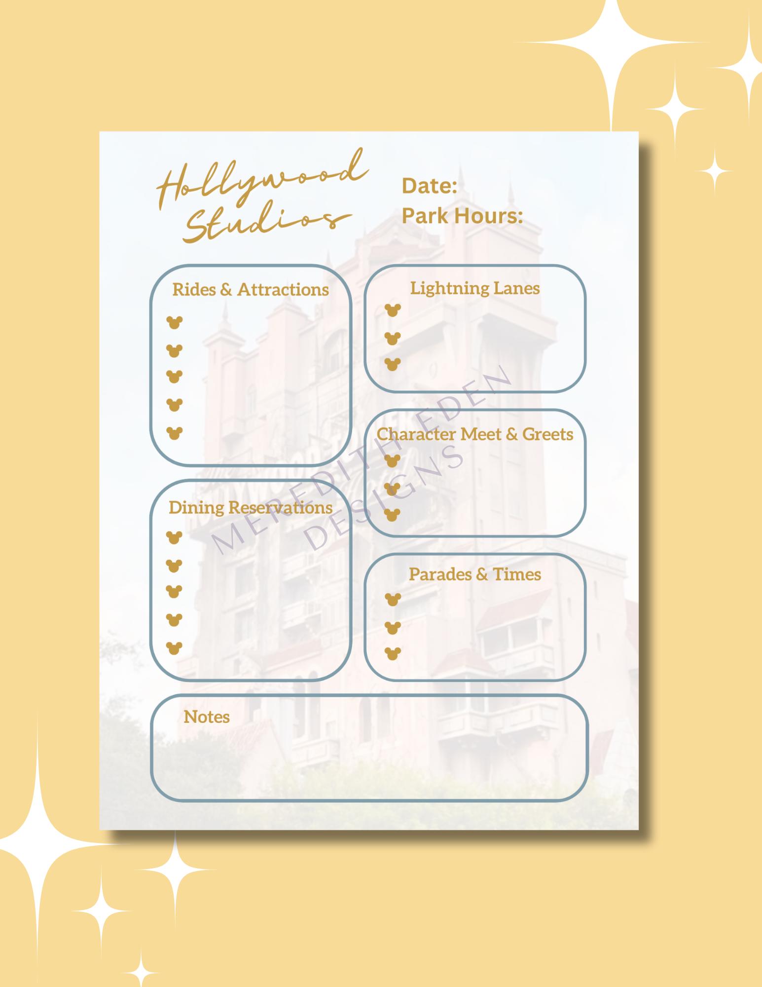 Walt Disney World Itinerary Template Planner, Printable WDW Vacation