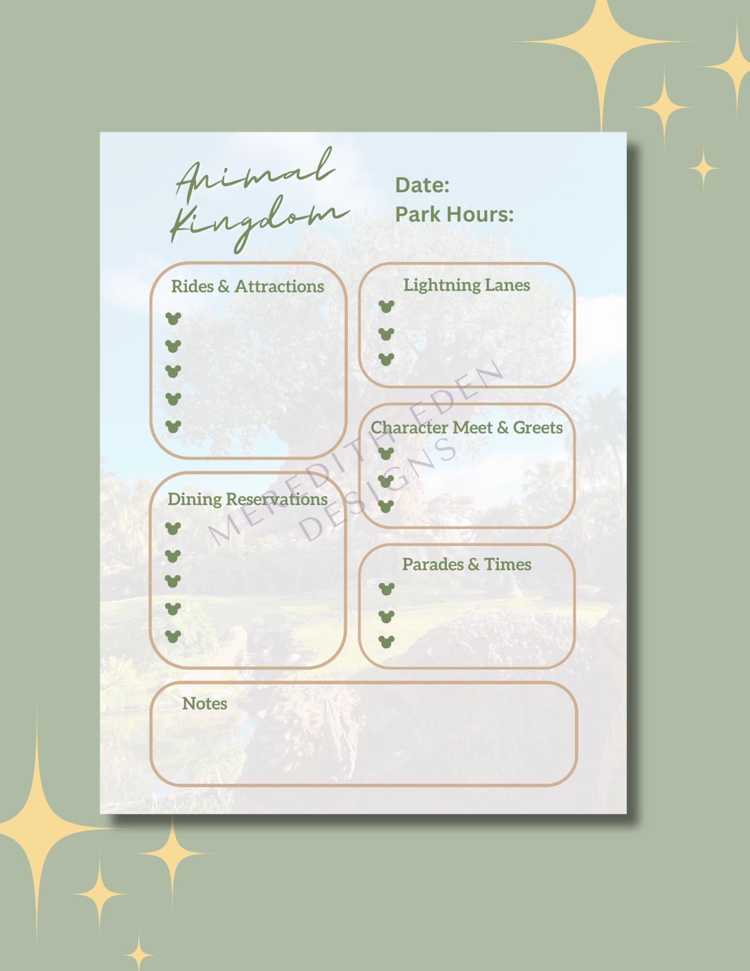Walt Disney World Itinerary Template Planner, Printable WDW Vacation