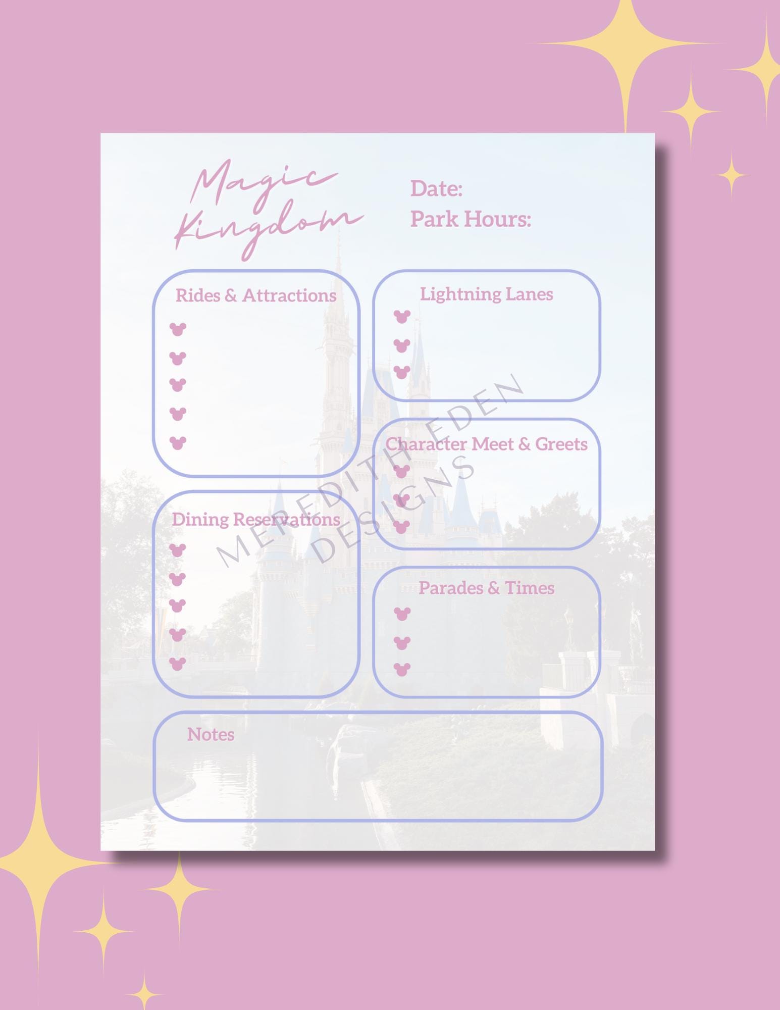 Walt Disney World Itinerary Template Planner, Printable WDW Vacation