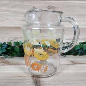 Vtg Anchor Hocking Pitcher Morning Glory Flowers
