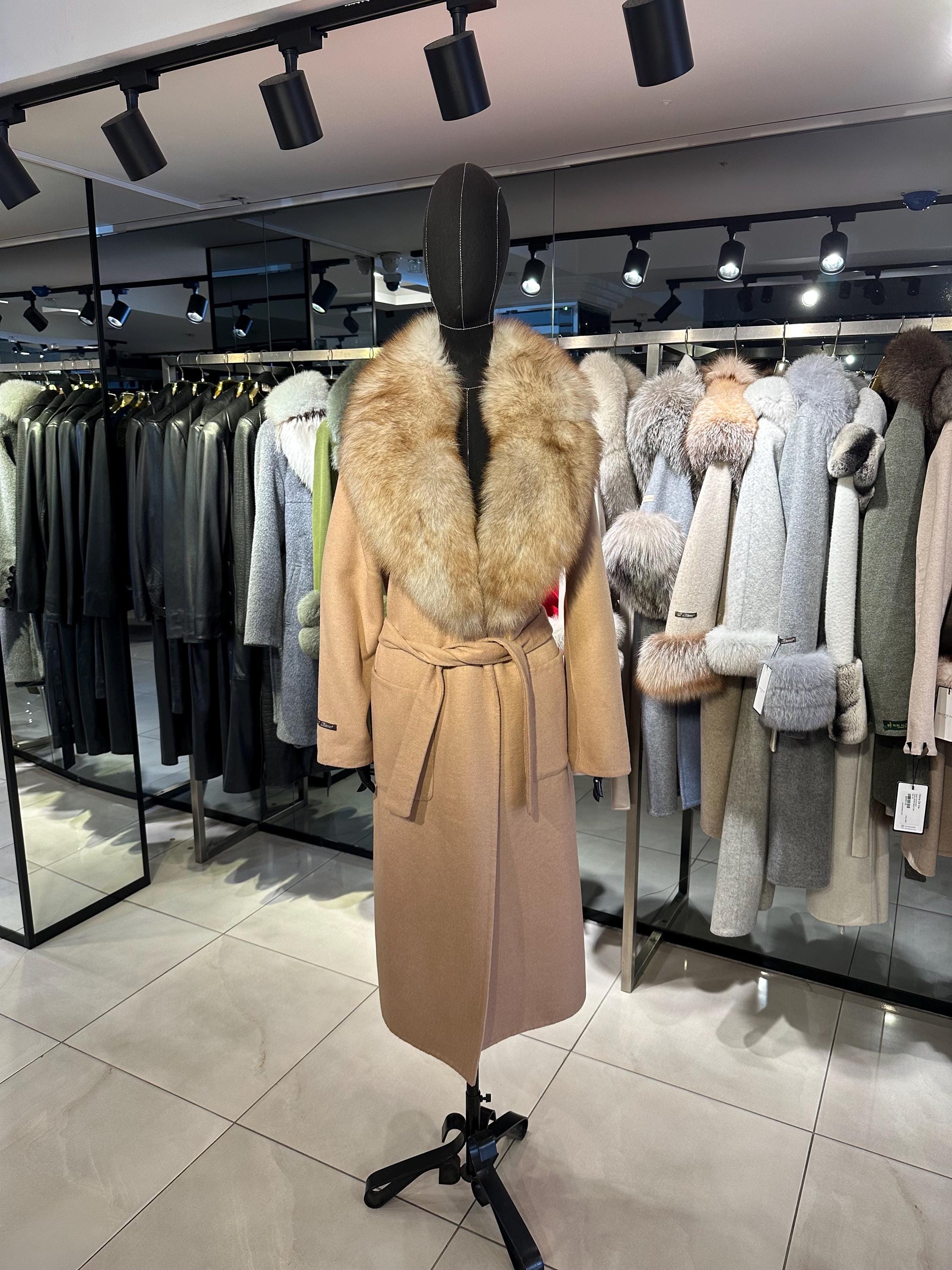 Cashmere, Wool, Alpaca mixed Fabric Woman Fur Coat with Detachable Real Fur Collar Woman’s Long Winter Coats – Luxury Gift for Women