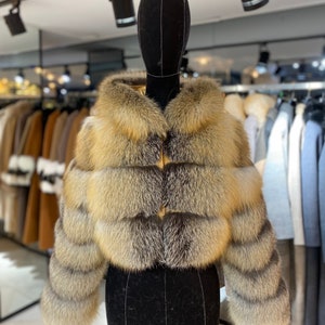 Manteau de fourrure pour femme avec fourrure de renard doré véritable Veste de luxe pour femme Manteaux d'hiver pour femme Manteaux de luxe