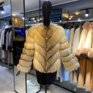 Women Fur Coat with Real Golden Fox Fur Luxury Women Jacket Women&#39;s Winter Coats – Luxury Coats