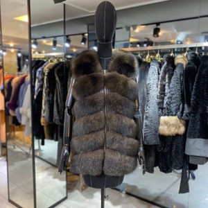 Women Fur Vest with Real Fox Fur Luxury Women Vest