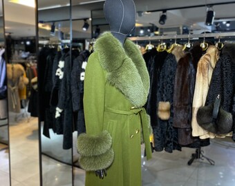 Cashmere, Wool mixed Fabric Woman Fur Coat with Real Fur Coat Woman’s Long  Winter Coats – Luxury Coats