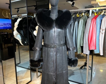 Damesjas van echt schapenvacht met echte vossenbontkraag dameswinterjassen – Luxe jas Luxe cadeau voor dames