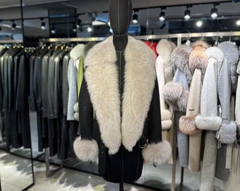 Damesjas van echt schapenvacht met echte vossenbontkraag dameswinterjassen – Luxe jas Luxe cadeau voor dames