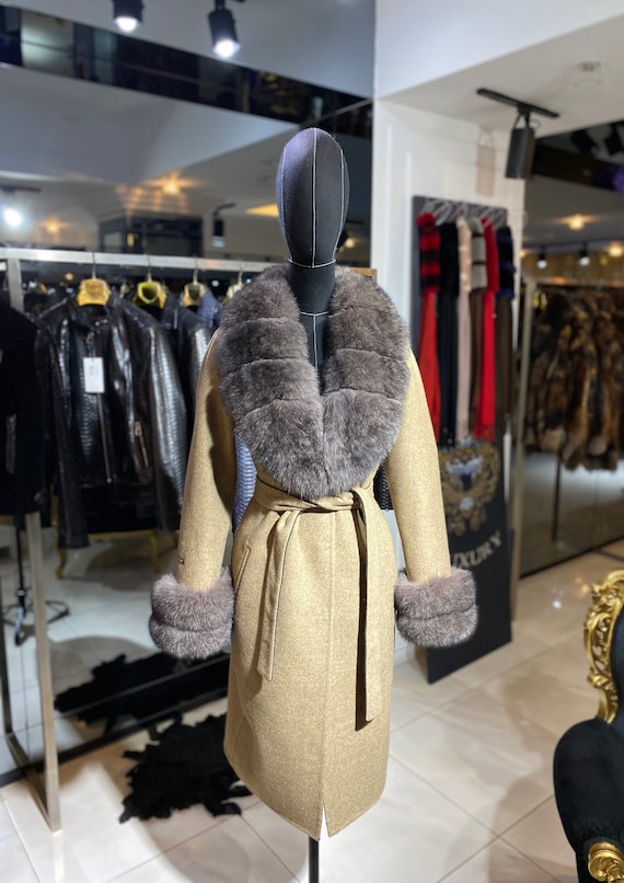 Cashmere, Wool, Alpaca Mixed Fabric Woman Fur Coat With Real Fur Coat  Womans Long Winter Coats Luxury Coats 