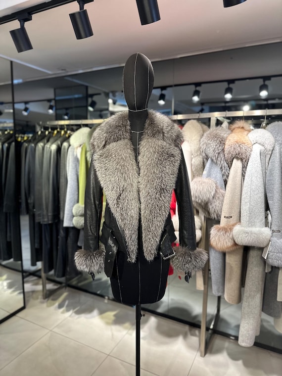 Genuine Leather Women Jacket With Real Fox Fur Collar Women's