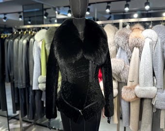 Genuine Shearling Women Coat with Real Fox Fur Collar Women's Winter Jackets – Luxury Coat Luxury Gift for Women
