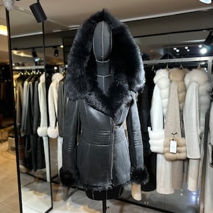 Women Genuine Shearling Coat with Real Leather and Fur Women's Winter Jackets – Luxury Coat Luxury Gift for Women - Christmas Gift