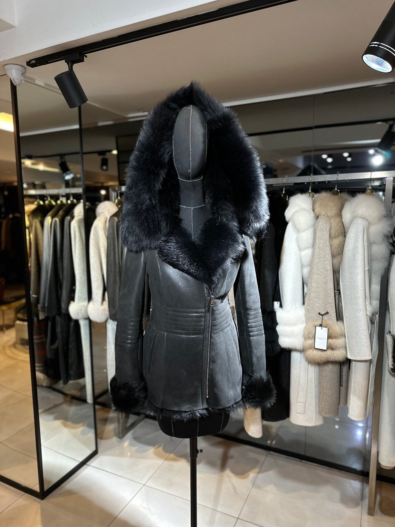 Genuine Shearling Women Coat With Real Leather and Fur - Etsy