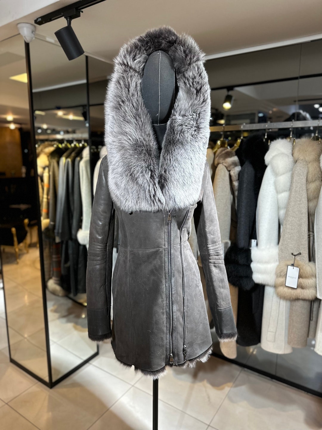 Genuine Shearling Women Coat With Real Leather and Fur Women's Winter ...